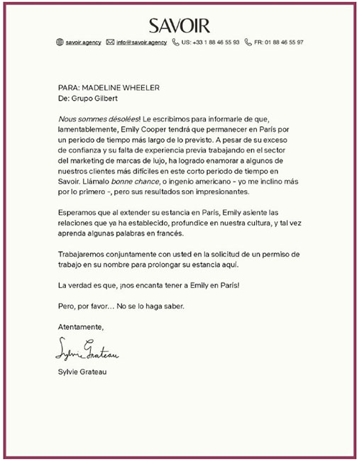 Carta ¡Confirman temporada 2 de 'Emily in Paris’!